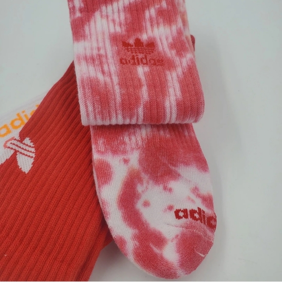 3 Pair Adidas Crew Socks, Men's Shoe Size 6-12, Red, White, Tie Dye - Picture 4 of 8